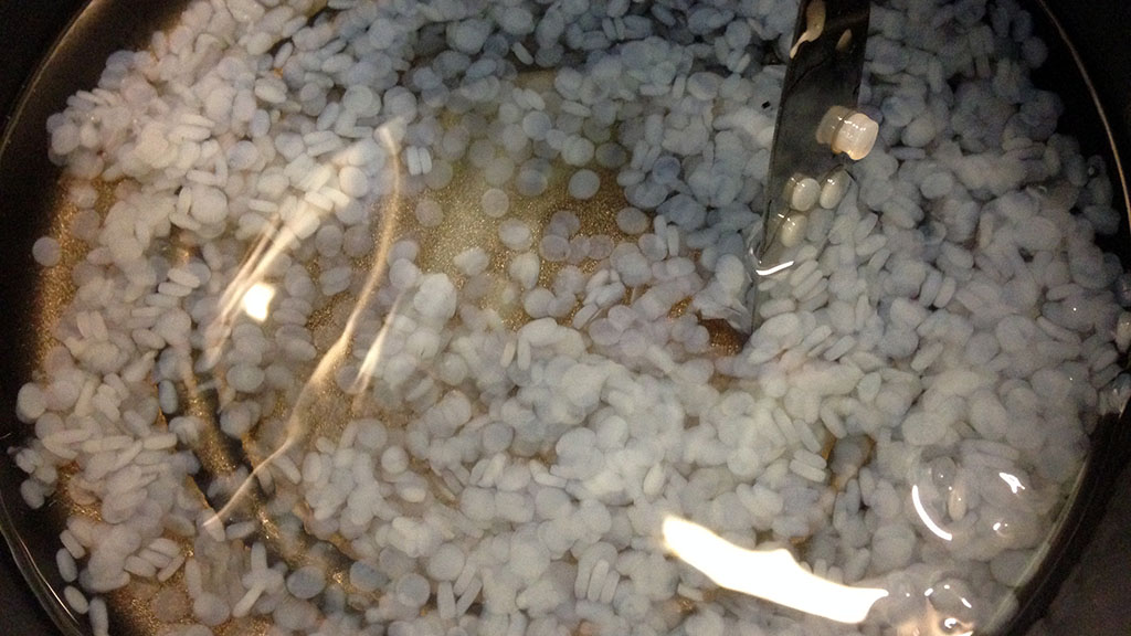 LDPE pellets slowly melting