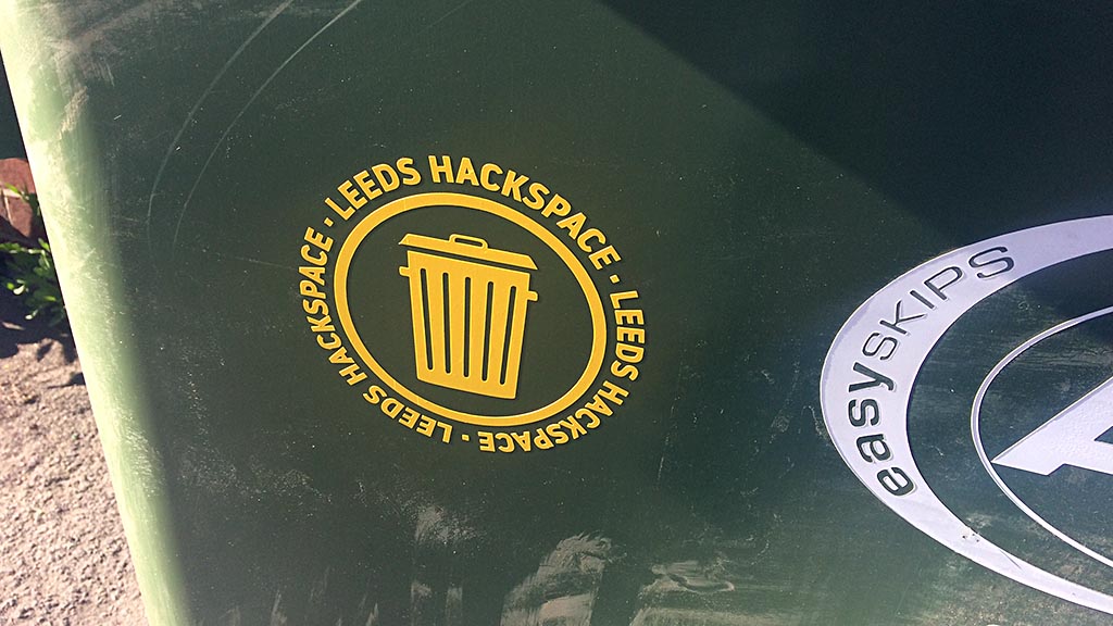 Leeds Hackspace Sticker on General Waste bin